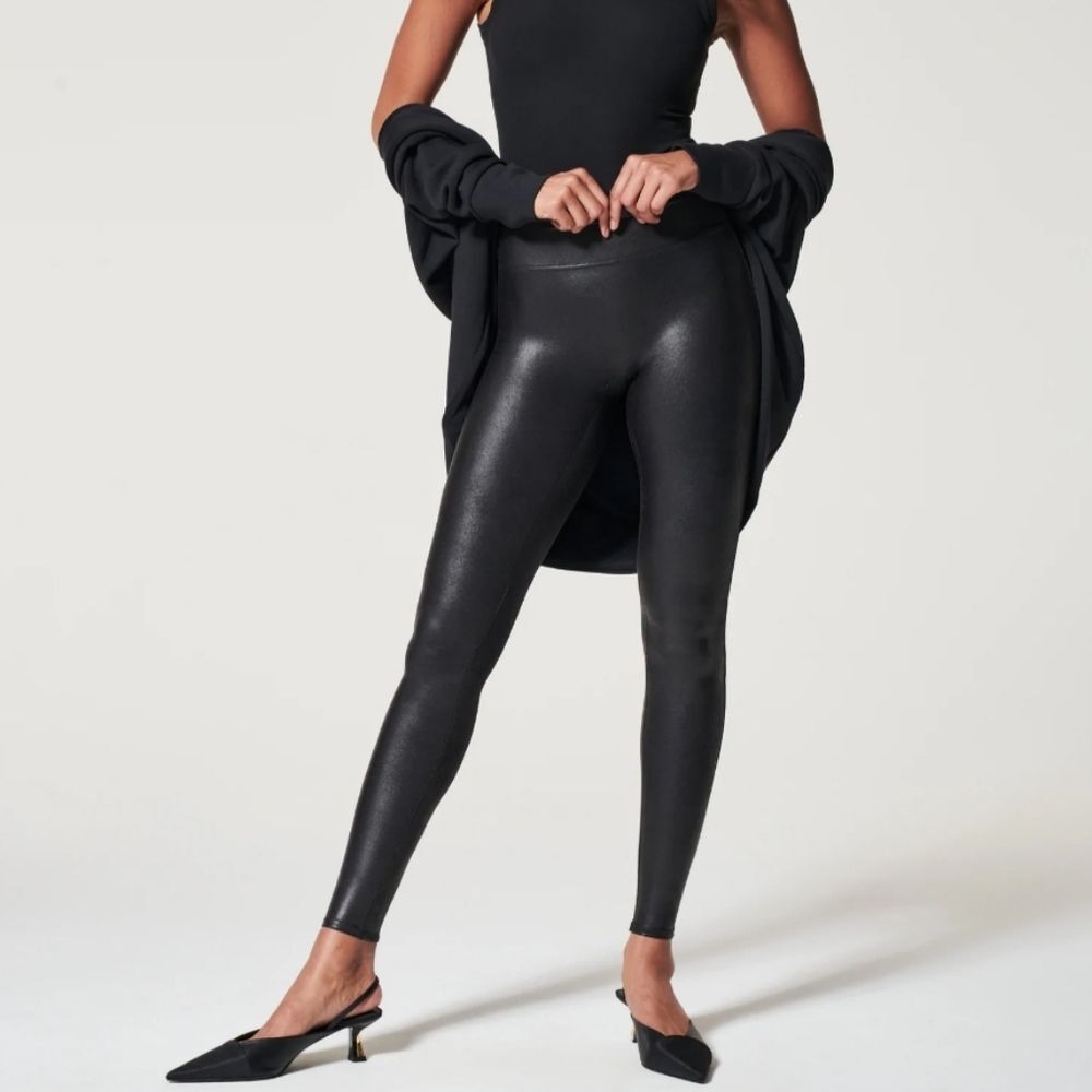 SPANX Black Faux Leather Leggings XL